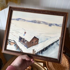 Rustic Winter Cabin Framed Painting